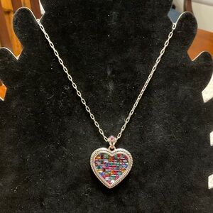 Brighton Silver plated Heart Pendant Necklace with Multicolor Inlay